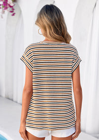 PRETTYGARDEN Women's Spring Vest Tops Cap Sleeve Striped Shirt Knit Tank Top Summer Beach Vacation Clothes PRETTYGARDEN