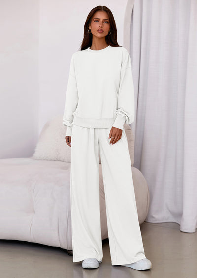 PRETTYGARDEN Womens 2 Piece Sets Long Sleeve Sweatshirt Wide Leg Pants Loose Matching Lounge Set Trendy Fall Outfits