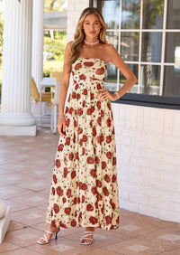 PRETTYGARDEN Womens Boho Maxi Dress Summer Floral Tube Strapless Spring Wedding Guest Cocktail Long Dresses