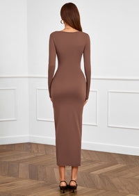 PRETTYGARDEN Women's Fall Wedding Guest Cocktail Midi Dresses Elegant Long Sleeve Bodycon Ruched Dress Fashion Clothing