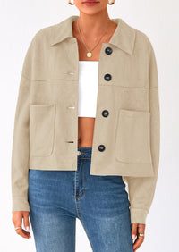 PRETTYGARDEN Women's Faux Suede Cropped Jacket Casual Lightweight Fall Fashion Winter Coats Outerwear Trendy Clothes