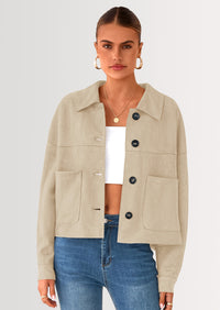 PRETTYGARDEN Women's Faux Suede Cropped Jacket Casual Lightweight Fall Fashion Winter Coats Outerwear Trendy Clothes