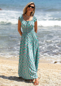 PRETTYGARDEN Women's Boho Maxi Dress Summer Cap Sleeve Long Flowy Beach Vacation Floral Sundresses Spring Resort Wear PRETTYGARDEN