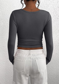 BTFBM Women Long Sleeve Shirts Fall Tops V Neck Button Up Slim Fit Ribbed Knit Solid Color Casual Shirts