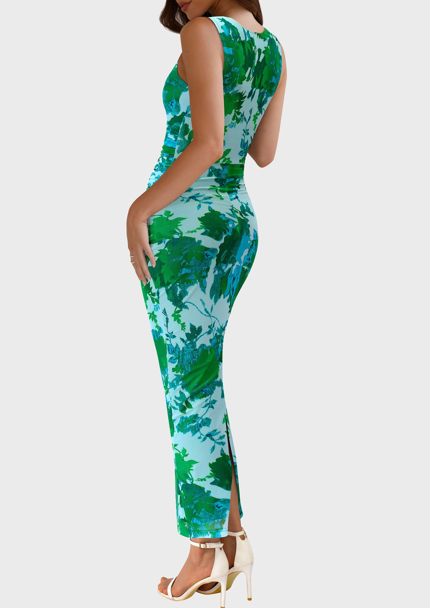 Wedding Guest Dresses for Women 2025 Summer Resort Wear Sexy Floral Bodycon Sleeveless Mesh Maxi Long Dress