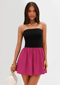 Strapless Casual Tube Top Ruffle A Line Patchwork Mini Dresses Mini Party Dresses