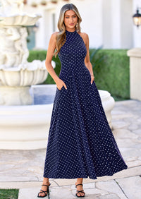 PRETTYGARDEN Summer Halter Dresses for Women Vacation Outfits Sleeveless Polka Dot Sundress Wedding Guest Maxi Dress