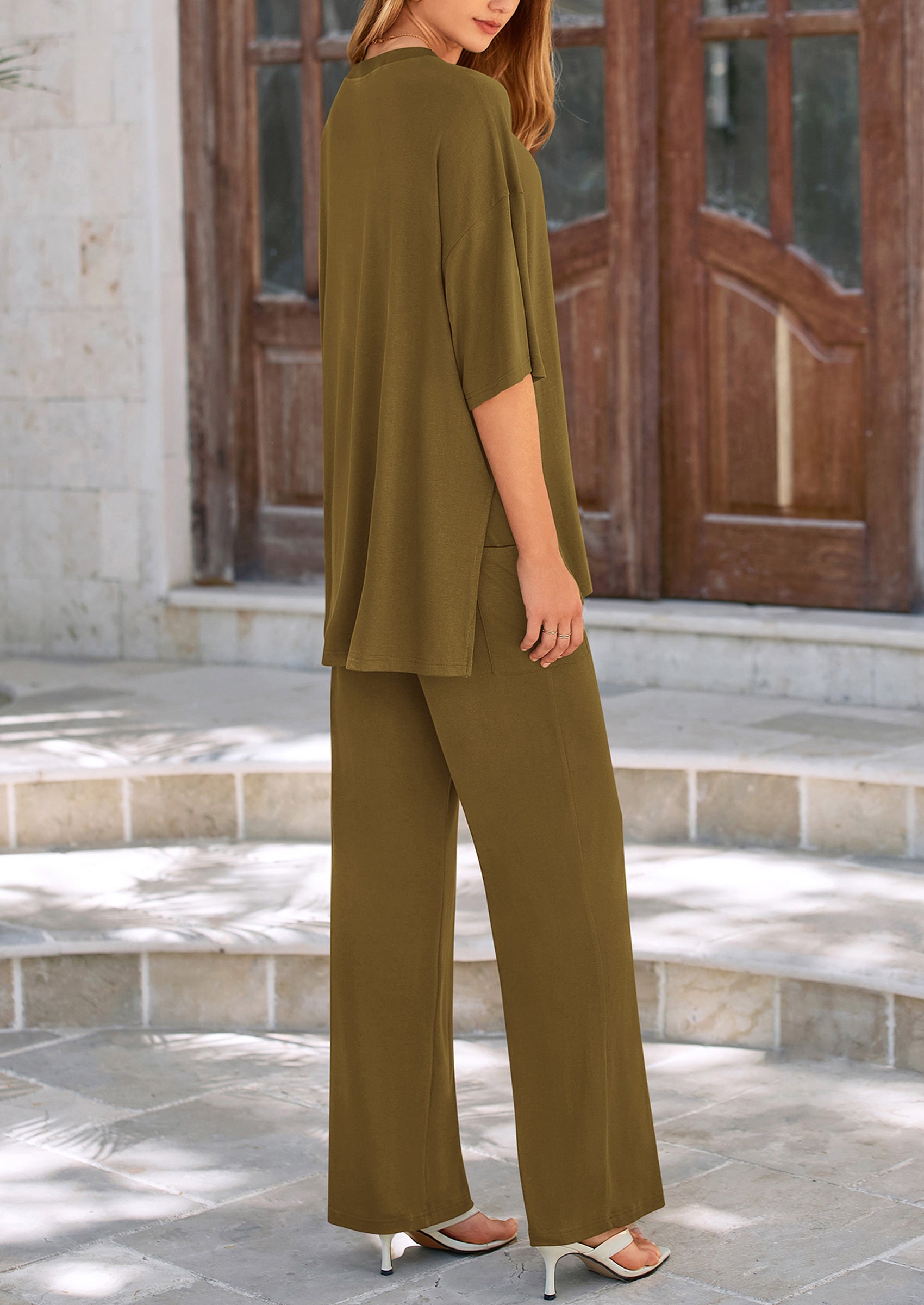 PRETTYGARDEN Women's 2 Piece Outfits Casual Short Sleeve Pullover Tops and Wide Leg Pants Lounge Sets Tracksuits