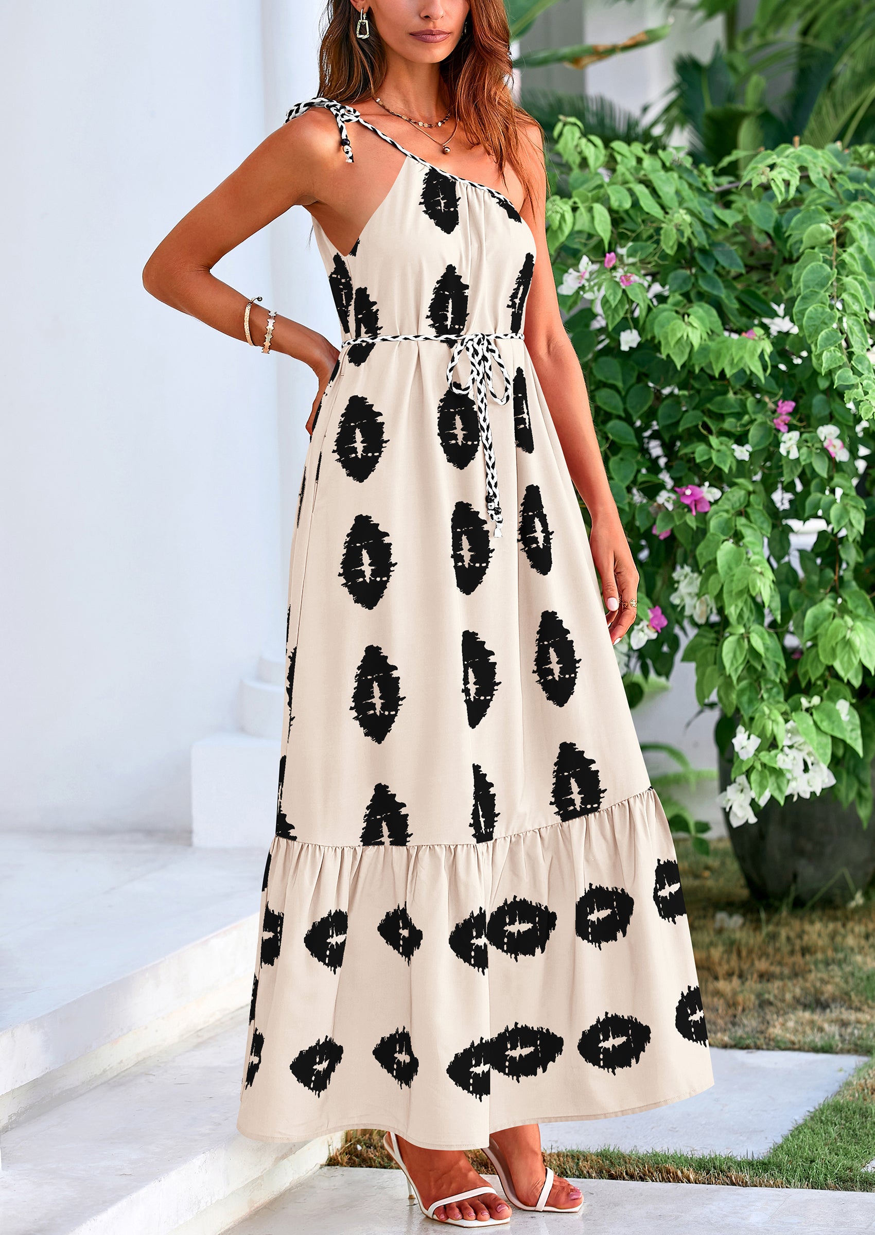 PRETTYGARDEN Women's Summer Maxi Dresses One Shoulder Printed Flowy Boho Beach Vacation Long Sundress