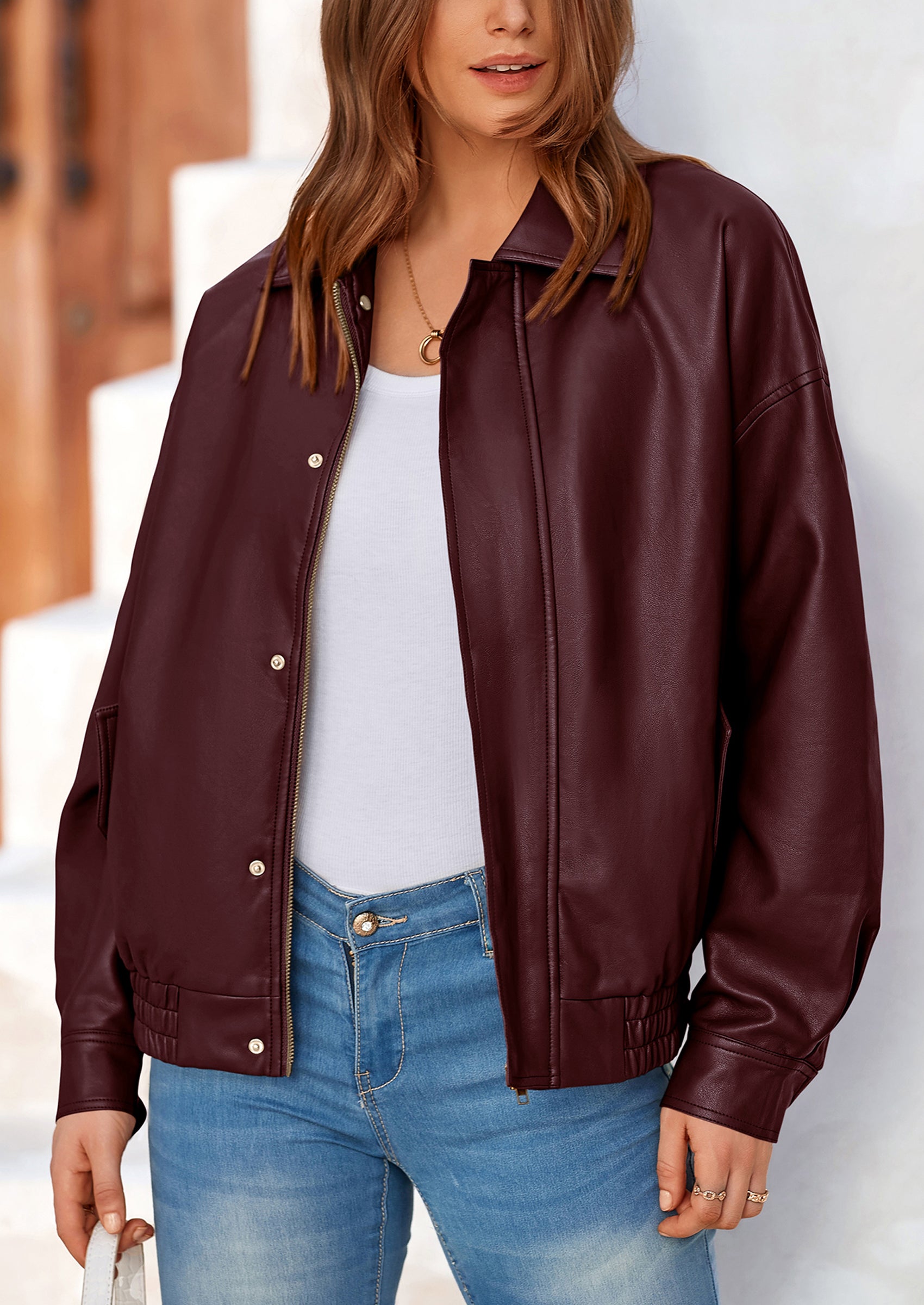 PRETTYGARDEN Women's Faux Leather Motorcycle Jacket Trendy Fall Spring Clothes Oversized Zip Up Winter Coat Outerwear