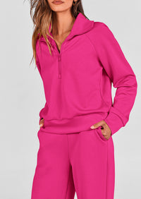 PRETTYGARDEN Women's 2 Piece Outfits Casual Lapel Half Zip Sweatshirts And Wide Leg Pants Tracksuit Sets