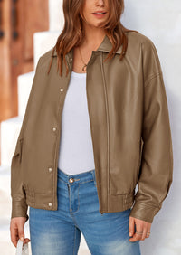 PRETTYGARDEN Women's Faux Leather Motorcycle Jacket Trendy Fall Spring Clothes Oversized Zip Up Winter Coat Outerwear