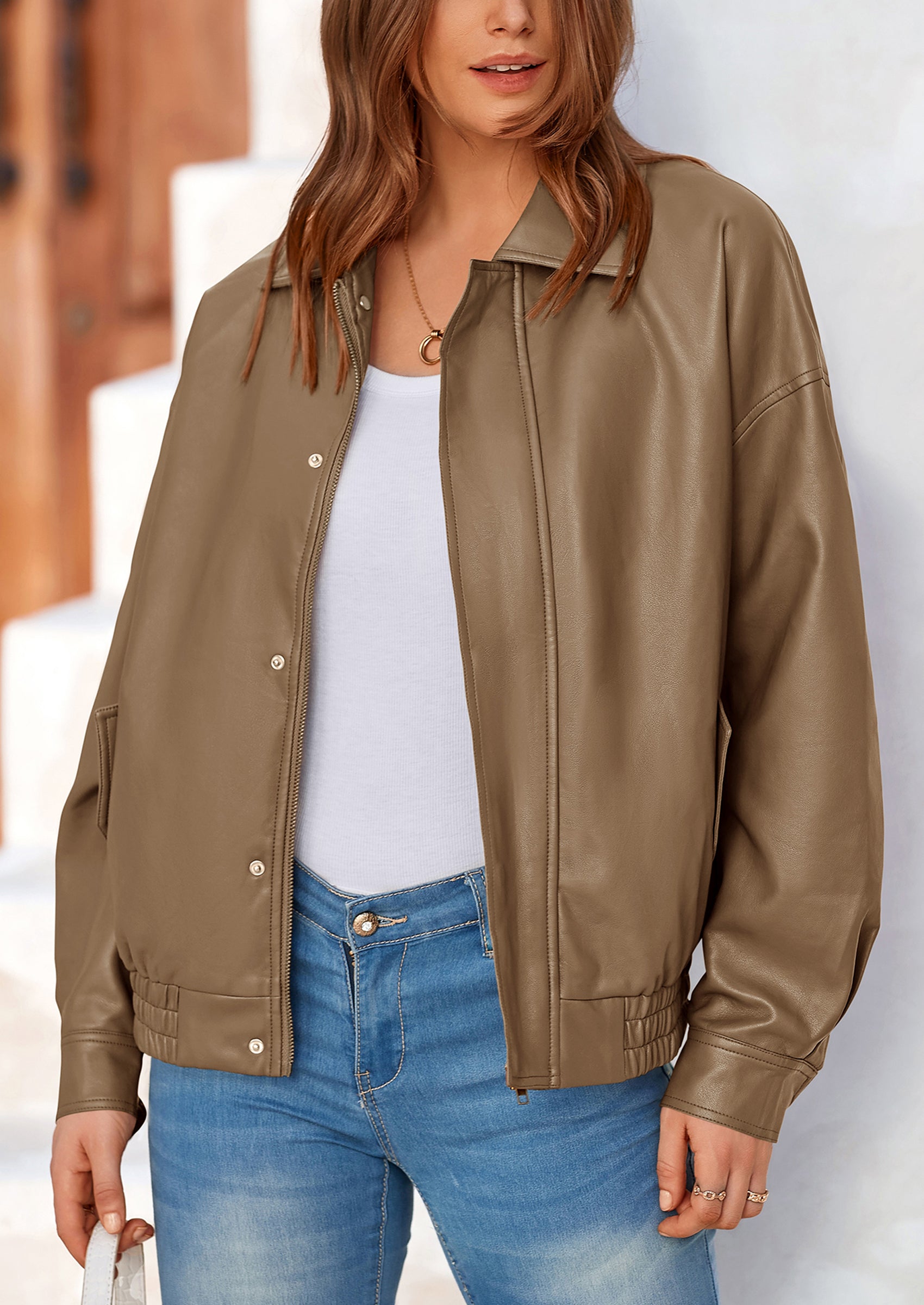 PRETTYGARDEN Women's Faux Leather Motorcycle Jacket Trendy Fall Spring Clothes Oversized Zip Up Winter Coat Outerwear