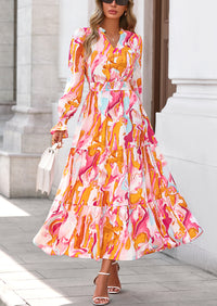 PRETTYGARDEN Women's Floral Maxi Dress Spring Long Sleeve V Neck Casual A Line Long Flowy Boho Party Dresses