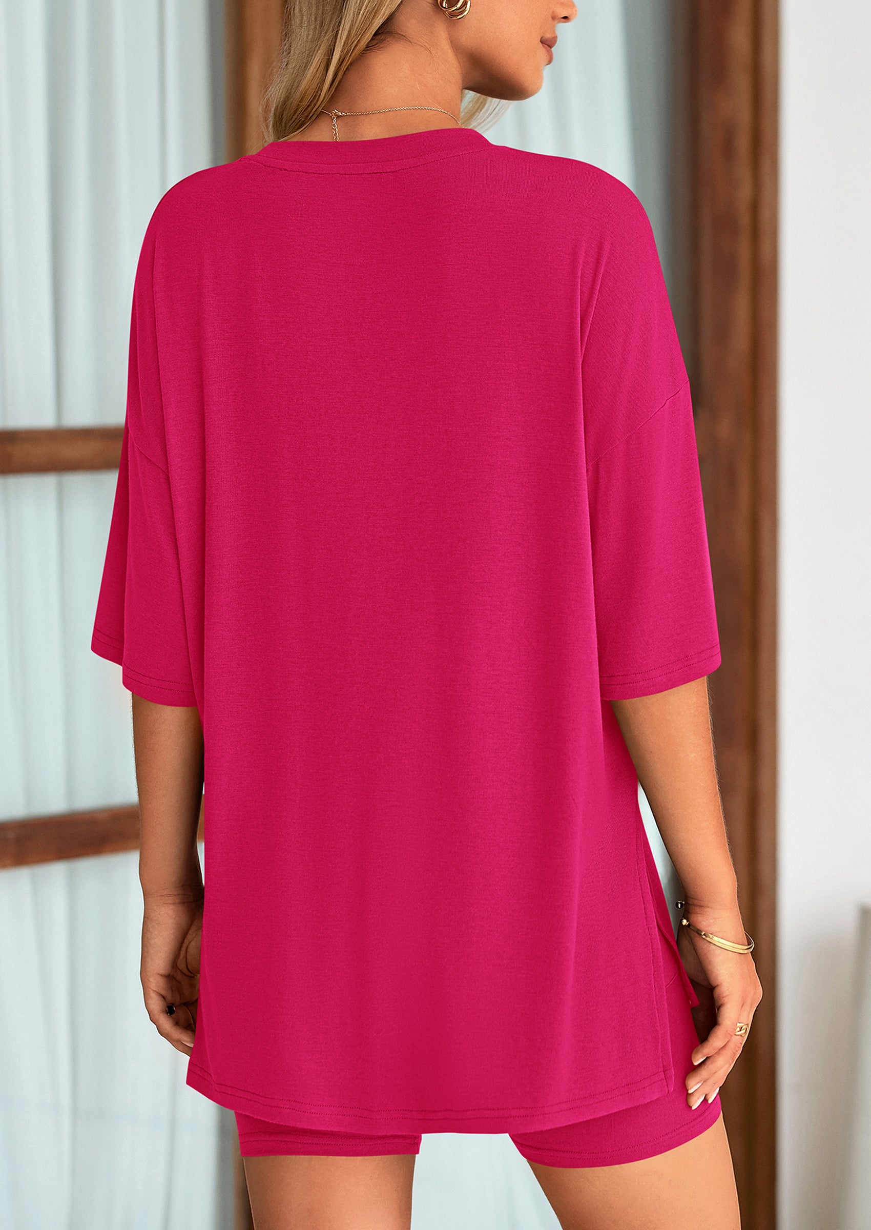 PRETTYGARDEN Women's Two Piece Lounge Set Summer Casual Oversized Shirts Biker Shorts Matching Airport Travel Outfit