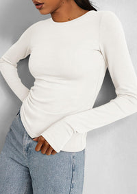 BTFBM Women's Casual Tops Spring Fall Outfits Long Sleeve Shirt Crewneck Workout Stretchy Slim Fit Going Out Top