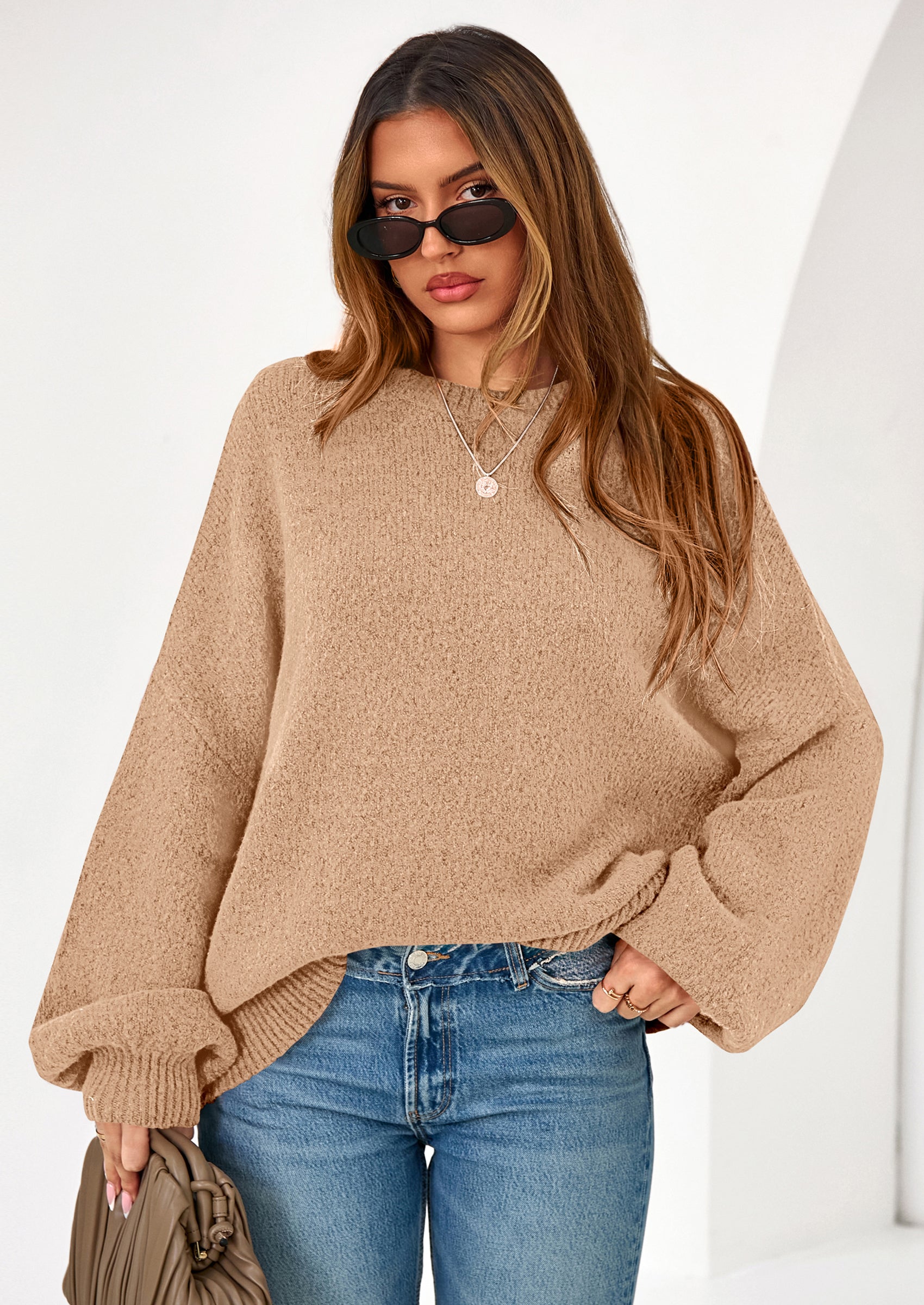 PRETTYGARDEN Sweaters for Women Fall Chunky Knit Long Sleeve Crew Neck Oversized Pullover Tops Winter Fashion Clothing