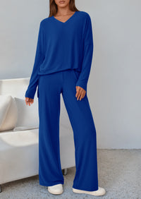 PRETTYGARDEN 2 Piece Lounge Sets for Women Fall Outfits Casual Loose Long Sleeve Tops Wide Leg Pants Matching Pajama Set