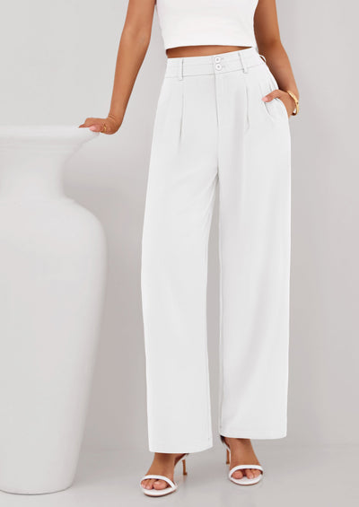 PRETTYGARDEN Womens Spring Wide Leg Palazzo Pants Trendy Loose Button High Waist Pleated Work Business Casual Trousers PRETTYGARDEN