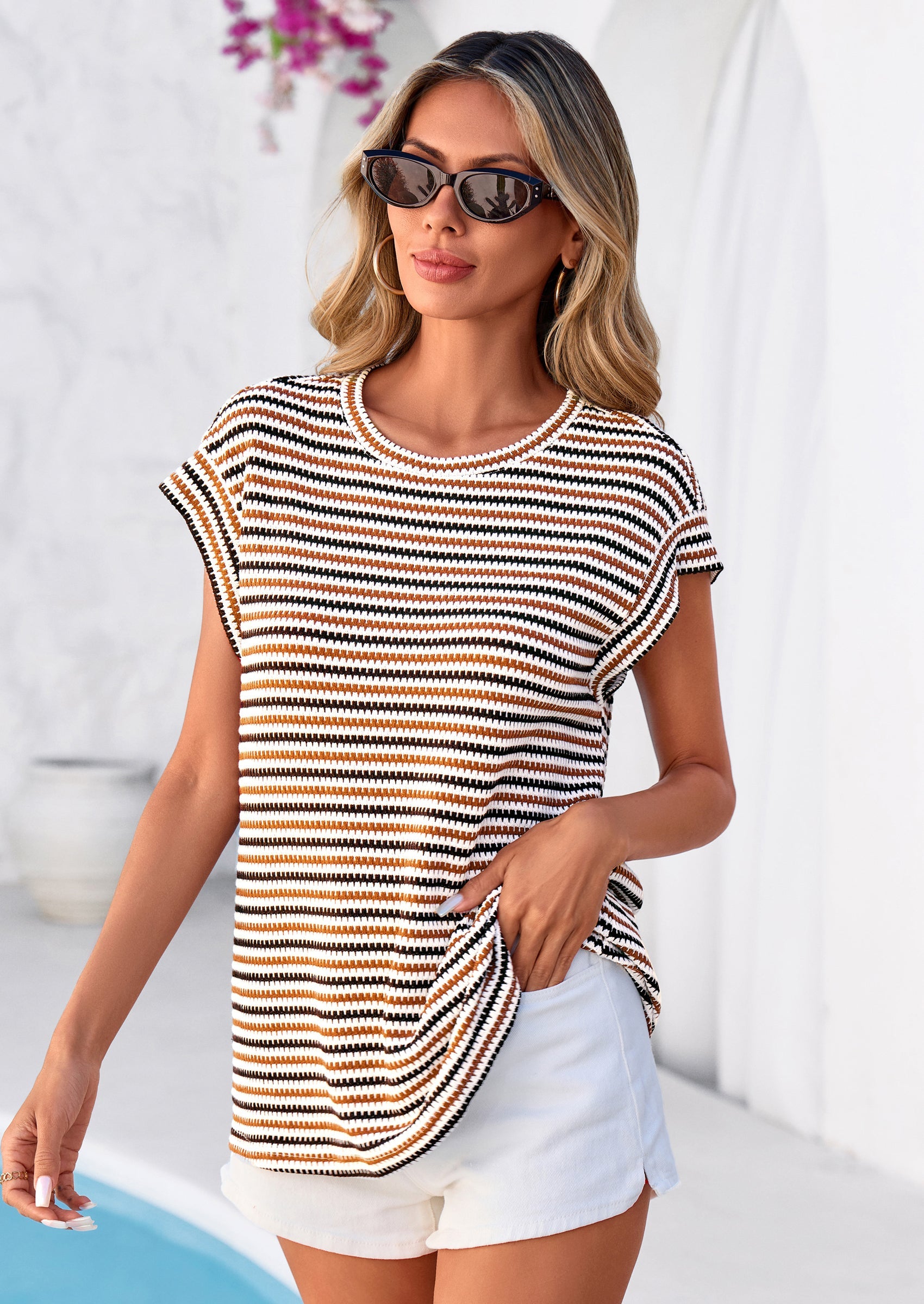 PRETTYGARDEN Women's Spring Vest Tops Cap Sleeve Striped Shirt Knit Tank Top Summer Beach Vacation Clothes PRETTYGARDEN