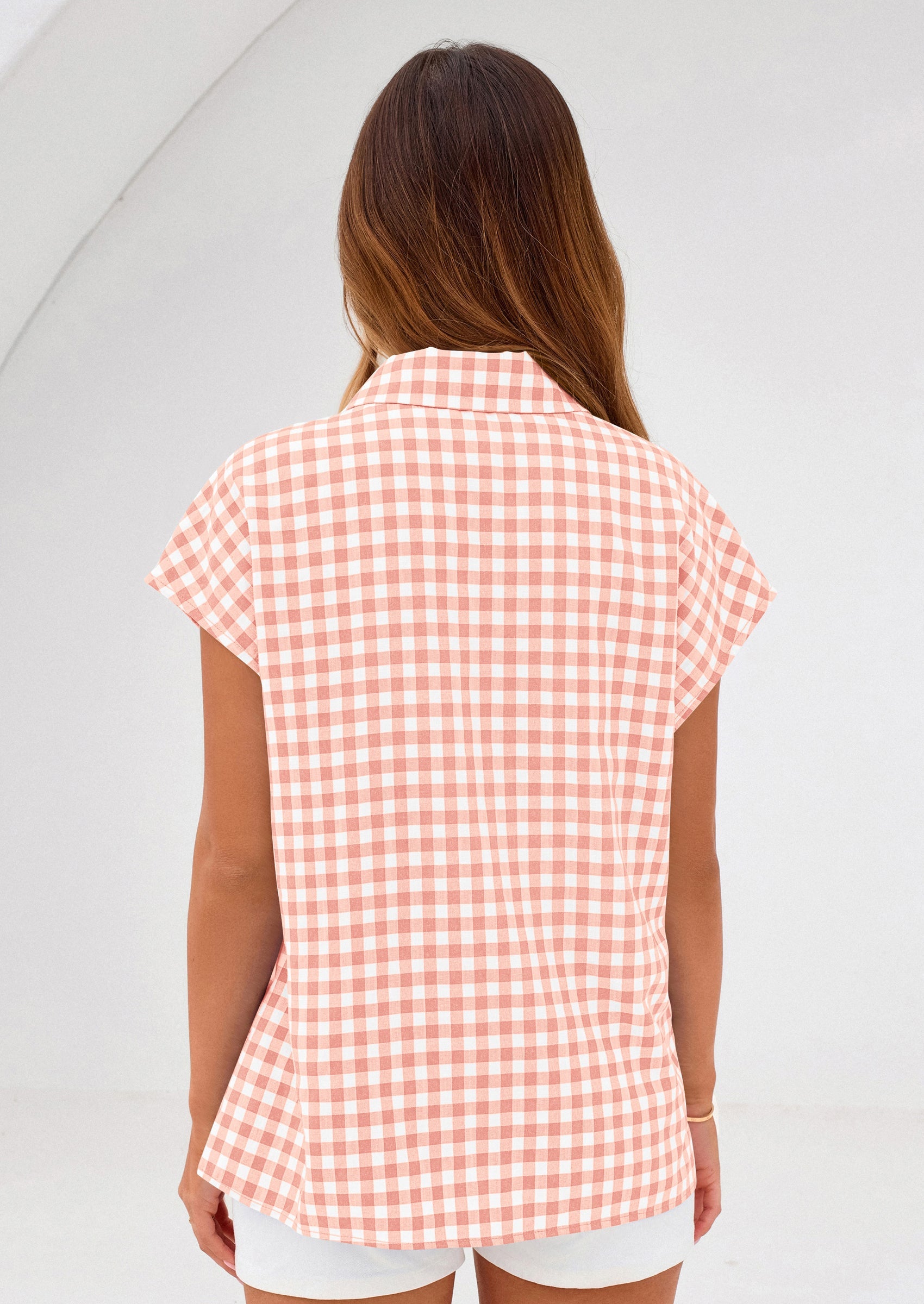 PRETTYGARDEN Womens Button Dwon Shirts V Neck Short Cap Sleeve Collared Plaid Tops Summer Spring Casual Blouses Clothes PRETTYGARDEN