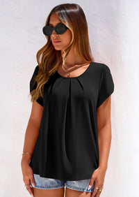 PRETTYGARDEN Summer Tops for Women Short Sleeve Crew Neck Pleated T Shirts Dressy Casual Blouses Spring Fashion Clothes PRETTYGARDEN