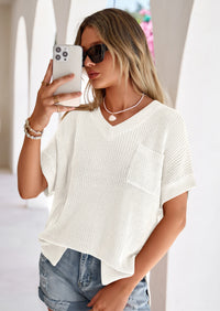 PRETTYGARDEN Women's Spring Short Sleeve Sweaters Lightweight V Neck Casual Going Out Summer T PRETTYGARDEN