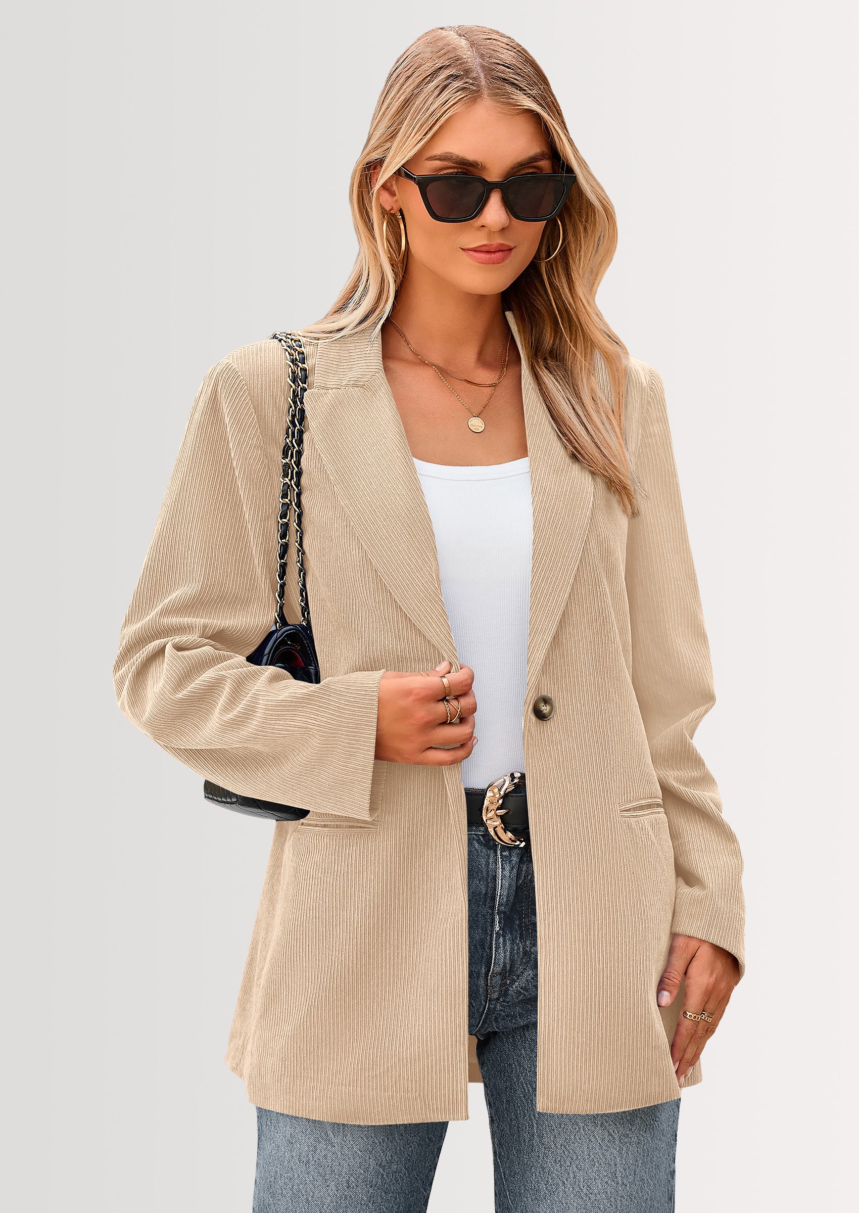 PRETTYGARDEN Women's Winter Corduroy Blazers Jackets Dressy Casual Ribbed Long Sleeve Lapel Fashion Work Business Outerwear