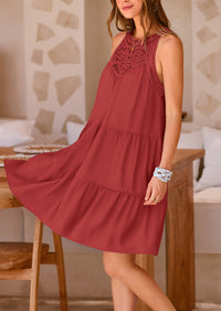 BTFBM Women Summer Halter Dresses Casual Spring 2025 Sleeveless A-Line Tiered Swing Mini Dress Beach Vacation Sundress