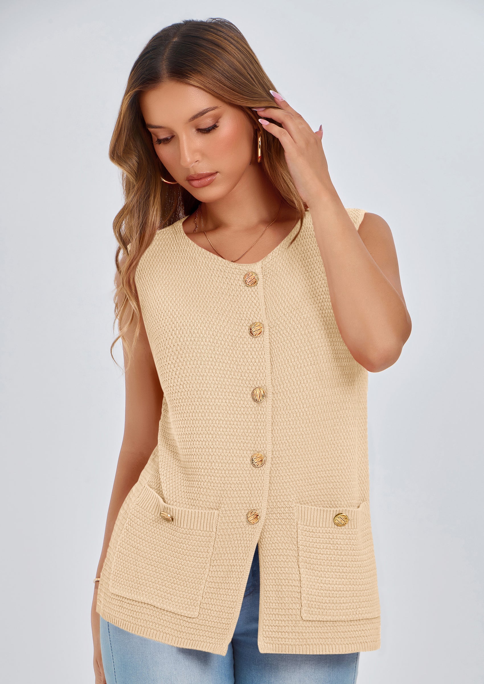 PRETTYGARDEN Women's Knit Sweater Vest Summer Sleeveless Button Down Tank Tops Trendy Business Casual Outfits PRETTYGARDEN