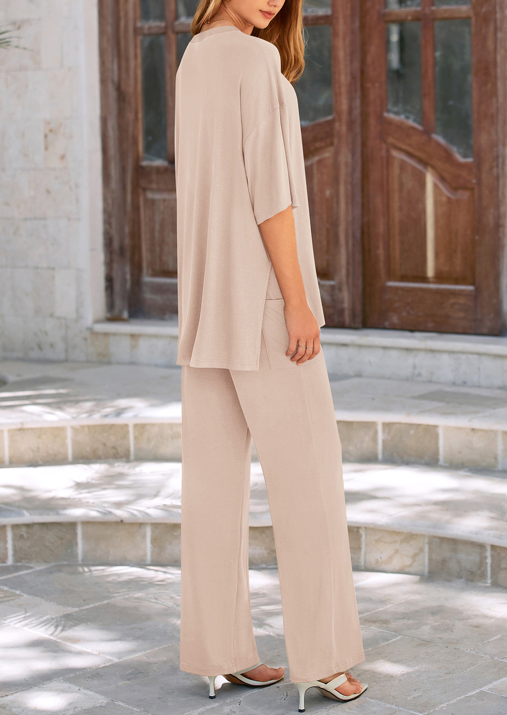 PRETTYGARDEN Women's 2 Piece Outfits Casual Short Sleeve Pullover Tops and Wide Leg Pants Lounge Sets Tracksuits