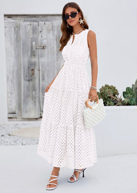 PRETTYGARDEN Summer Dresses for Women Sundresses Sleeveless V Neck Eyelet A Line Flowy Beach Vacation Spring Maxi Dress PRETTYGARDEN