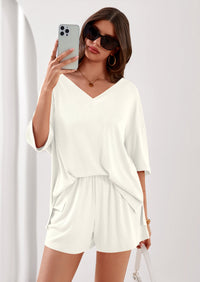 PRETTYGARDEN Womens 2 Piece Sets Oversized Vneck Half Sleeve Tops Shorts Lounge Set Casual Summer Travel Beach Outfits PRETTYGARDEN