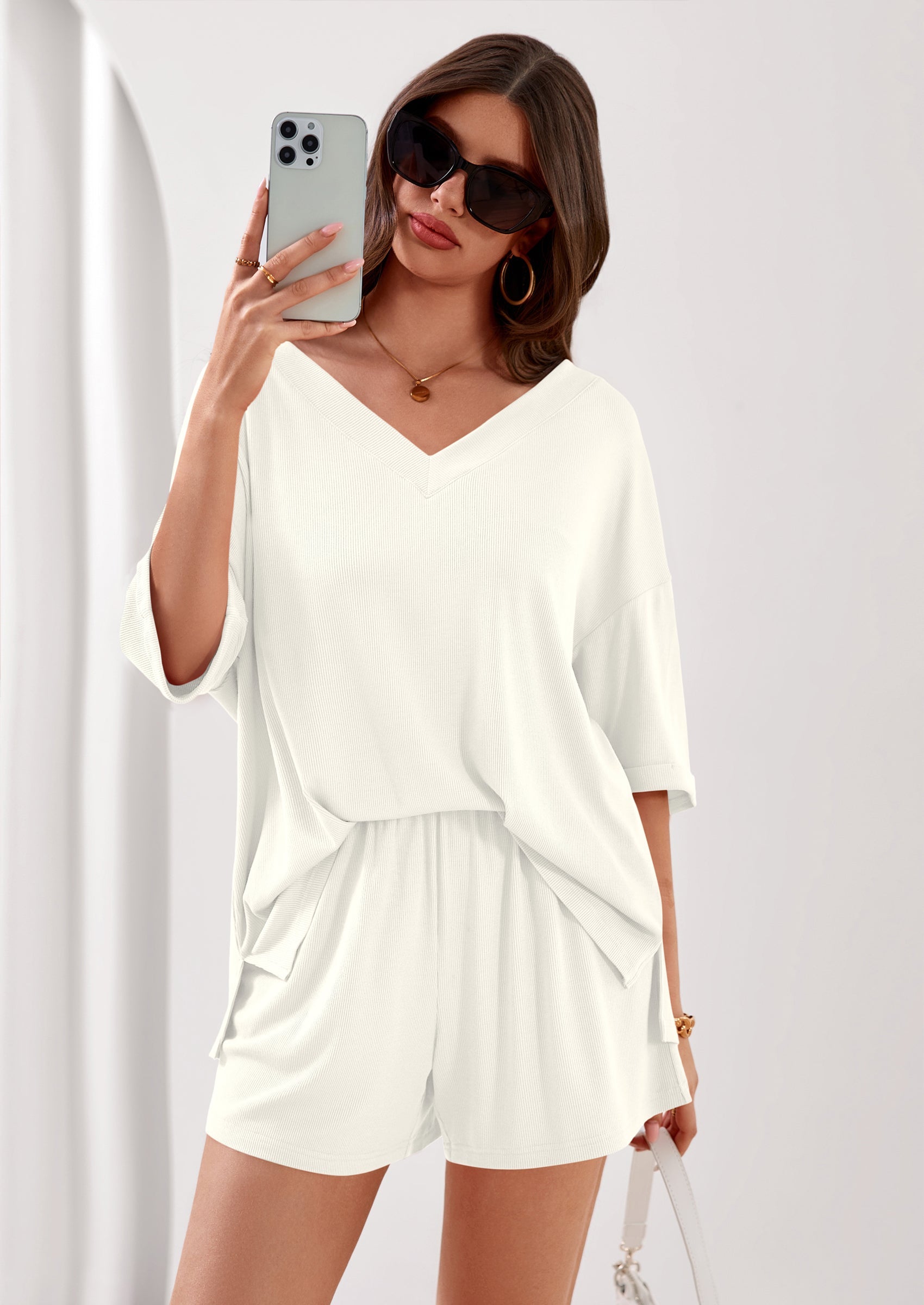 PRETTYGARDEN Womens 2 Piece Sets Oversized Vneck Half Sleeve Tops Shorts Lounge Set Casual Summer Travel Beach Outfits PRETTYGARDEN