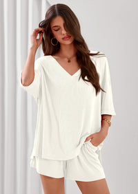PRETTYGARDEN Womens 2 Piece Sets Oversized Vneck Half Sleeve Tops Shorts Lounge Set Casual Summer Travel Beach Outfits PRETTYGARDEN