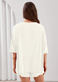 PRETTYGARDEN Womens 2 Piece Sets Oversized Vneck Half Sleeve Tops Shorts Lounge Set Casual Summer Travel Beach Outfits PRETTYGARDEN