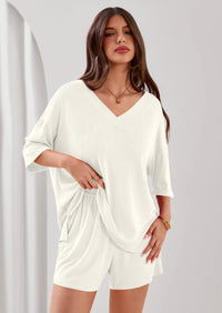 PRETTYGARDEN Womens 2 Piece Sets Oversized Vneck Half Sleeve Tops Shorts Lounge Set Casual Summer Travel Beach Outfits PRETTYGARDEN