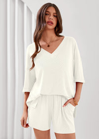 PRETTYGARDEN Womens 2 Piece Sets Oversized Vneck Half Sleeve Tops Shorts Lounge Set Casual Summer Travel Beach Outfits PRETTYGARDEN