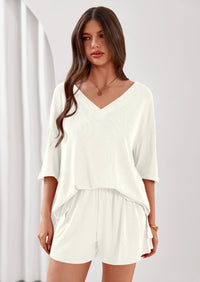 PRETTYGARDEN Womens 2 Piece Sets Oversized Vneck Half Sleeve Tops Shorts Lounge Set Casual Summer Travel Beach Outfits PRETTYGARDEN