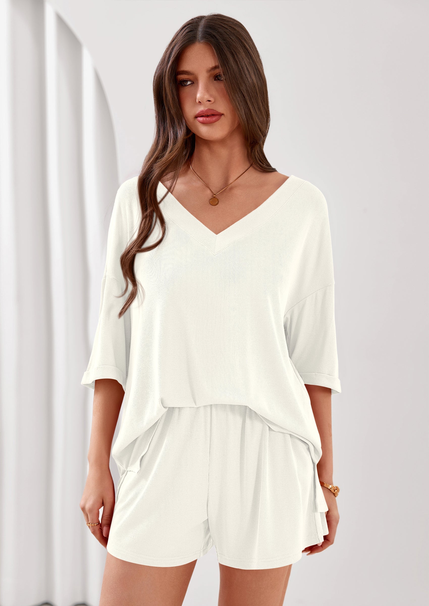 PRETTYGARDEN Womens 2 Piece Sets Oversized Vneck Half Sleeve Tops Shorts Lounge Set Casual Summer Travel Beach Outfits PRETTYGARDEN