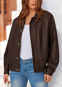 PRETTYGARDEN Women's Faux Leather Motorcycle Jacket Trendy Fall Spring Clothes Oversized Zip Up Winter Coat Outerwear