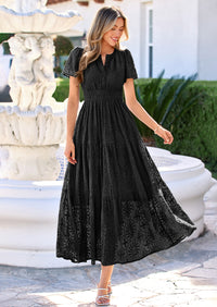 PRETTYGARDEN Womens Boho Maxi Dress Floral Summer Spring Short Sleeve V Neck A Line Embroidered Beach Vacation Dresses
