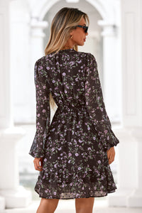 PRETTYGARDEN Women's Fall Boho Dresses Floral Long Sleeve V Neck Mini Flowy Wedding Guest Dress Trendy Vacation Outfits