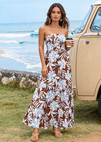 PRETTYGARDEN Sleeveless Floral Summer Maxi Dresses for Women Tube Top Flowy Long Dress Tropical Beach Vacation Clothes PRETTYGARDEN