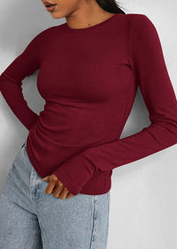 BTFBM Women's Casual Tops Spring Fall Outfits Long Sleeve Shirt Crewneck Workout Stretchy Slim Fit Going Out Top