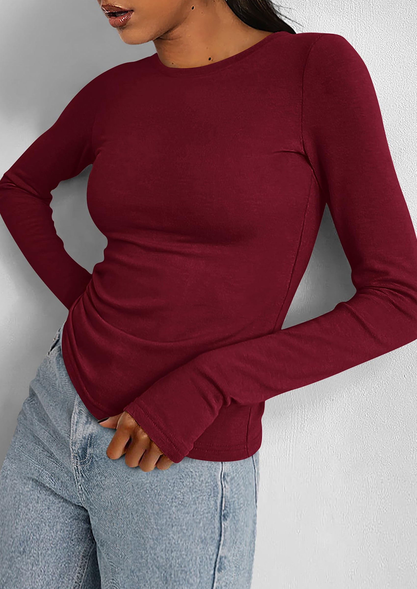 BTFBM Women's Casual Tops Spring Fall Outfits Long Sleeve Shirt Crewneck Workout Stretchy Slim Fit Going Out Top