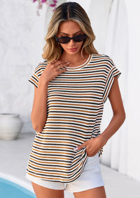 PRETTYGARDEN Women's Spring Vest Tops Cap Sleeve Striped Shirt Knit Tank Top Summer Beach Vacation Clothes PRETTYGARDEN