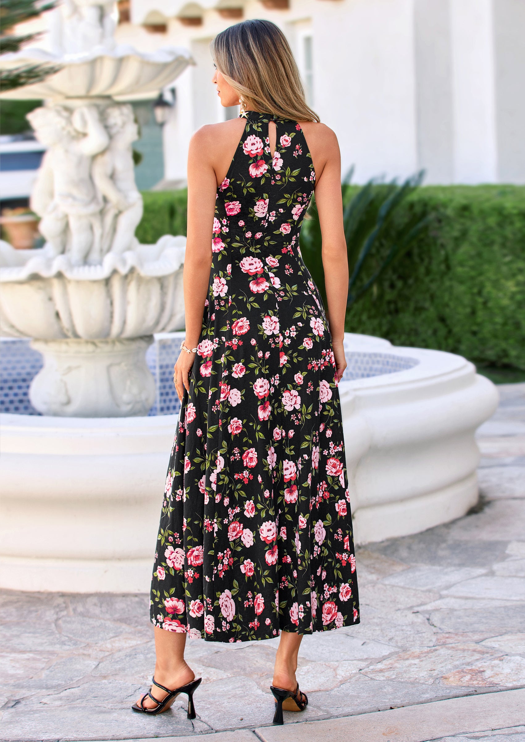 PRETTYGARDEN Summer Halter Dresses for Women Vacation Outfits Sleeveless Polka Dot Sundress Wedding Guest Maxi Dress