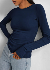 BTFBM Women's Casual Tops Spring Fall Outfits Long Sleeve Shirt Crewneck Workout Stretchy Slim Fit Going Out Top