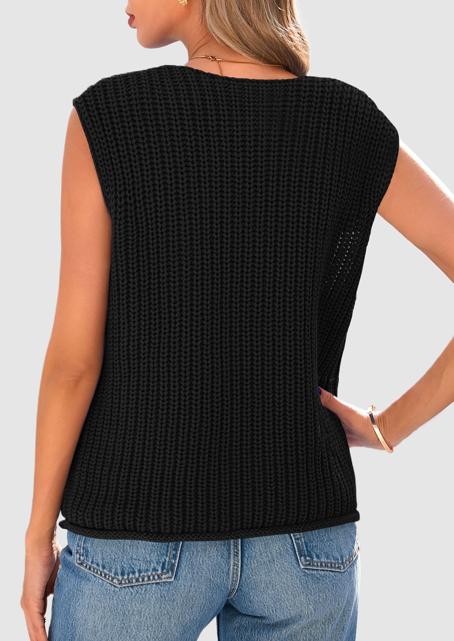 Women's Sweaters Vest 2025 Sleeveless Button Down Cropped Chunky Knit Cardigan Trendy Tank Tops with Pockets